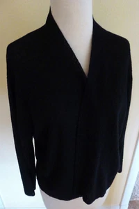 EILEEN FISHER BLACK LIGHT WEIGHT WOOL SEED STITCH OPEN DRAPEY WRAP CARDIGAN LN L - Picture 1 of 3
