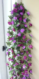 4 Pcs Artificial Purple Small Flowers Vine Wall Garland (90" each) - Picture 1 of 3
