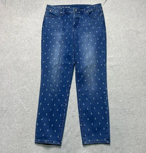 Talbots Jeans Womens Size 10 Flawless Slim Ankle Anchor Nautical Print Stretch - Picture 1 of 9