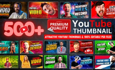 500+ YouTube Thumbnail Templates Bundle | Editable PSD - Image 1 of 3