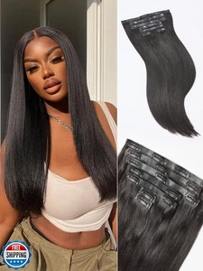 LUVME Yaki Straight Seamless 110g 7Pcs Clip in Hair Extensions Full Max with - Picture 1 of 5