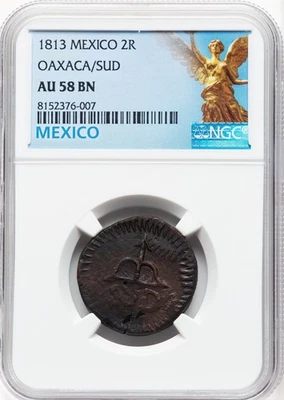 Mexico - 1813 War of Independence SUD 2 Reales - NGC AU58 BN - RARE THIS CHOICE! - Image 1 of 2