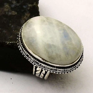 Anello gioiello pietra di luna arcobaleno pietra preziosa design antico misura USA-7,25 AR 60589 - Foto 1 di 1