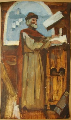 Ukrainian Soviet gouache Painting historical portrait duke Kyiv Bouchukism Art - Image 1 of 4