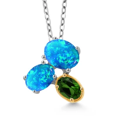 Colgante de plata 925 y oro amarillo de 10K ópalo azul y diopsido de cromo verde Foto 1 de 4