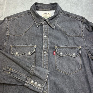 Vintage Levi's Denim Shirt Mens Small Longhorn Pearl Snap Saw Tooth Western Wear - Picture 1 of 8