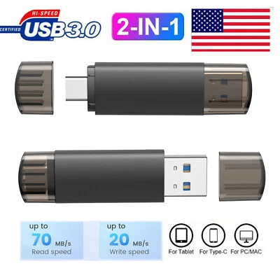 USB C Flash Drive Dual USB 3.0 Stick 2-in-1 Memory Stick for iPhone15/16 PC Lot - Image 1 of 4