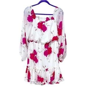 Betsey Johnson Off The Shoulder Floral Chiffon Mini Dress Womens Sz 10 - Picture 1 of 14