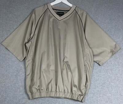 FootJoy Golf Windshirt Jacket Pocket Mens L Pullover V-Neck Short Sleeve Beige - Image 1 of 4