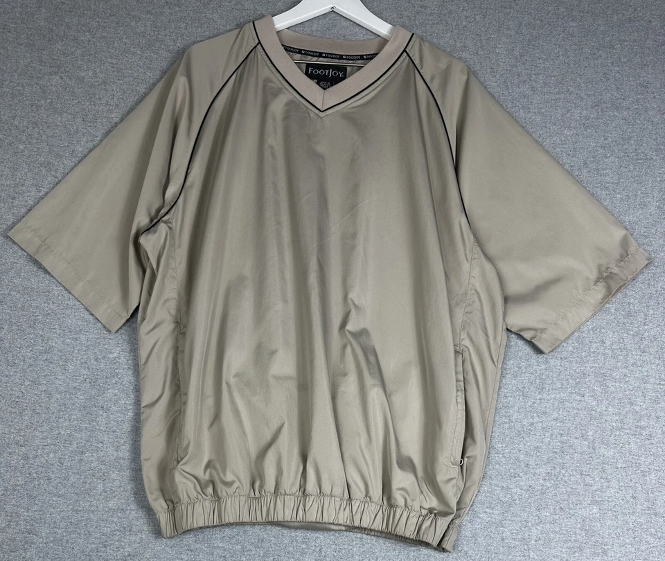 FootJoy Golf Windshirt Jacket Pocket Mens L Pullover V-Neck Short Sleeve Beige - Image 1 of 4