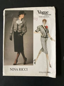 1986 Vogue Paris Original Nina Ricci #1663 SZ 12 Jacket & Skirt UNCUT - Picture 1 of 4