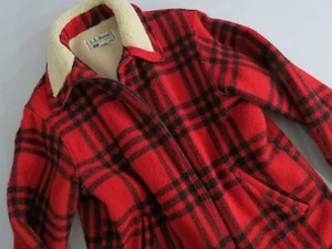 VTG LL Bean made in USA Full Buffalo plaid Faux fur bomber style coat M - Picture 1 of 10