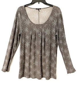 Daisy Fuentes Womens Blouse Size L Round Neck Long Sleeve Gray Star Print - Picture 1 of 5