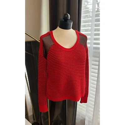 Suéter Pullover Texturizado Rojo Y Negro Talla Pequeña The Kooples con Detalle de Malla Foto 1 de 4