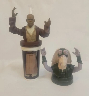 Star Wars Phantom Menace MACE WINDU y CAPTAIN TARPALS Copa Topper con Taza KFC Foto 1 de 4
