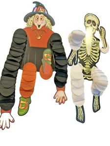 Halloween Beistle Witch Skeleton 2 Crepe Paper Honeycomb Decoration Vtg 1984 USA - Picture 1 of 7