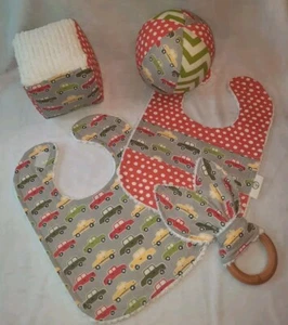 Boutique Baby Toddler Organic Cars Chenille Bib, Teether And Toy Set - Picture 1 of 7