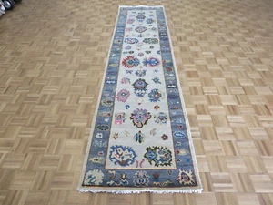 3 x 12'2 Runner Hand Knotted Beige Colorful Oushak Oriental Rug G13056 - Picture 1 of 12