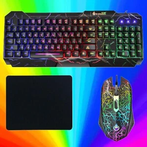 RGB LED Backlight Gaming Keyboard Mouse Keypad Pad Combo For Computer Desktop US - Picture 1 of 12