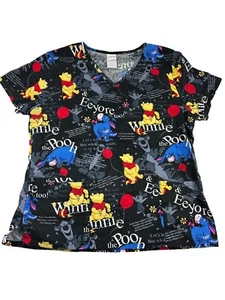 Disney Winnie the Pooh Womens Scrub Top Size Medium Eeyore Bear Tigger - Picture 1 of 8