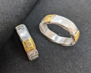 Partnerringe, 7 mm, Eheringe weißer Diamant, Silber, Gold 750 Flamere Paarpreis - Imagen 1 de 7