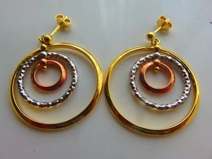 Gold Drop Dangling Earrings 9 Carat Multi Coloured 3 Dimensional 30mm - Picture 1 of 2
