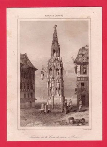 Fontaine de la Croix de pierre à Rouen gravure 1845 FRANCE XIV/B2 - Imagen 1 de 1