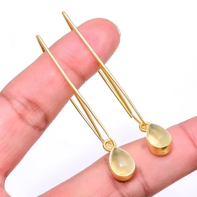 Серьги из стерлингового серебра 925 пробы с позолоченным драгоценным камнем пренитом 2,46 дюйма E_9445_250_15 - Изображение 1 из 4