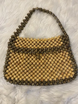 Vintage Japanese Handmade Two Tone Wooden Beaded Purse / Handbag By Dayne Taylor - Image 1 of 4