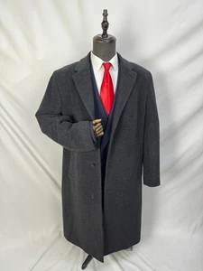 Vintage Men’s Single Breasted Pure Wool dark gray Classic Overcoat US 50L 52L - Picture 1 of 23