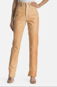 Helmut Lang Lammfell Lederhose Pfirsich High Waist Bootcut Damen Neu mit Etikett Größe 24 - Bild 1 von 11