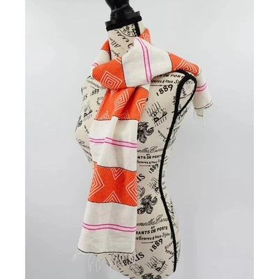 Шарф LemLem оранжевый ацтекский принт бахрома богемный шик Лия Кебеде искусство носить курорт - Изображение 1 из 4