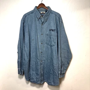Vintage AT&T Shirt Button Down Blue Long Sleeve Chambray 90s Blue Generation Men - Picture 1 of 7