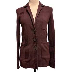 Burberry Brit Burgundy Merino Wool Silk Knit Cardigan Size XS Minimalist Prep - Picture 1 of 13