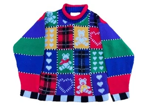 Vtg Heartworks Sweater Girls Sz L(6) Christmas Red Teddy Bear Presents Holiday - Picture 1 of 6