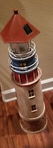 Solar Lighted Nautical Red Metal Roofed Lighthouse for Lawn or Garden-28" Tall