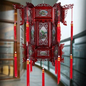 Palastlaterne geschnitzt Holz chinesische Laterne Balkon rot Außendeko - Bild 1 von 42