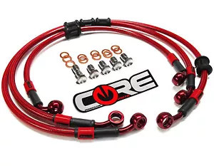 LÍNEAS DE FRENO DELANTERAS Y TRASERAS HONDA CBR954RR 2002-2003 ACERO TRENZADAS TRANS ROJO - Imagen 1 de 12