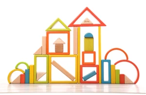 Wooden Geometrical Building Blocks 'Wonderland', 32 Pcs Large Stacking Toy - Picture 1 of 7