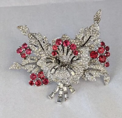 23.12 TCW Round Ruby & Multi Cut Sapphire Flower Corsage Clip Brooch For Woman - Image 1 of 4