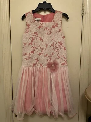 Bonnie Jean Girls Sleeveless Tutu Pink/White Flower Dress, Size 14 - Image 1 of 4