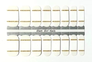 White and Gold French Manicure Nail Polish Strips Nail Sticker Decal - Picture 1 of 1