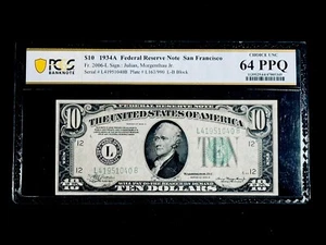 FR. 2006-L $10 1934-A Federal Reserve Note San Francisco PCGS Choice UNC 64PPQ - Picture 1 of 2