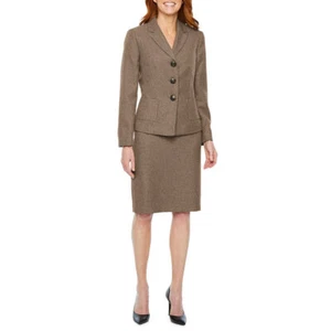 NUOVO SET TUTA LE SUIT MARRONE CARRIERA GIACCA GONNA TAGLIA 6 $200 - Foto 1 di 2