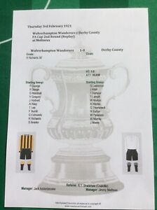 1920-21 Wolverhampton Wanderers v Derby County FA Cup 2 Replay Matchsheet