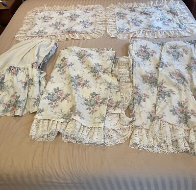 Vintage Dorma Croscill Rose Floral Lace  Shams bedskirt king Curtains Drapes - Image 1 of 4