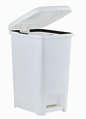 Slim Plastic 16 Gal /60 L Step-On Lid Trash can wastebasket, Garbage bin, white  - Image 1 of 2