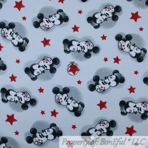 BonEful FABRIC FQ Cotton KNIT Gray White B&W Red Star Disney Mickey Minnie Mouse - Picture 1 of 12