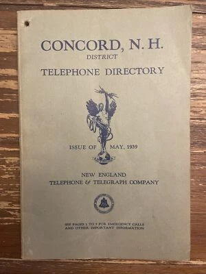 1939 Concord , NH District Directory New England Telephone & Telegraph Company - Image 1 of 4