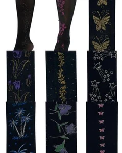 Calze al ginocchio donna glitzer 60DEN one size calze nere glitter motivo fiore - Foto 1 di 14